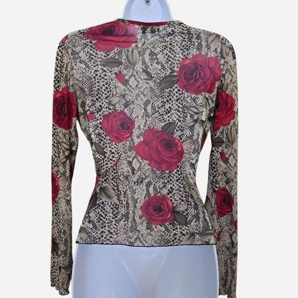 Express Vintage Y2K Roses Mesh Euro goth long sleeve top - Picture 3 of 8